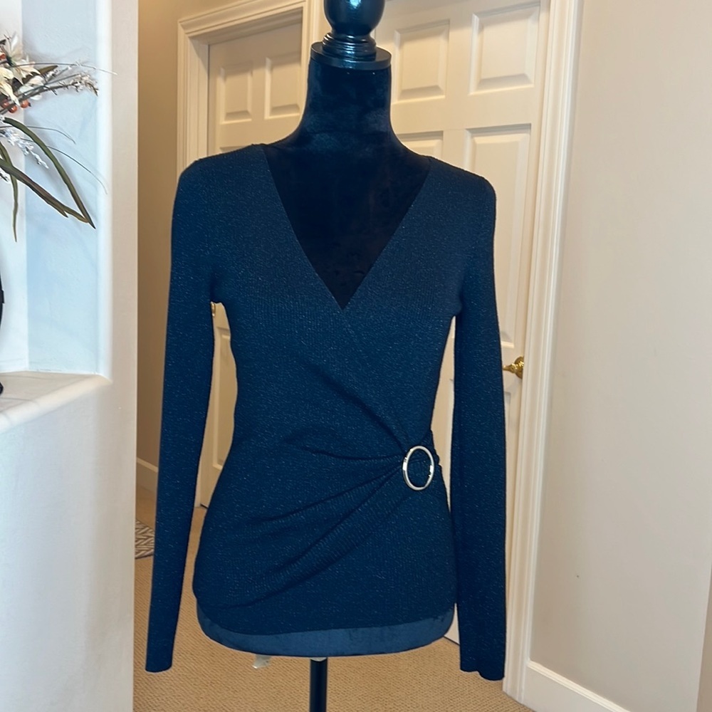 INC International Concepts Lurex‎ V-Neck Buckle Sweater Size M